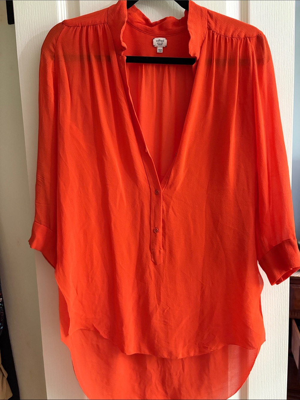 Wilfred Bright Orange silk V-Neck Button-Front top